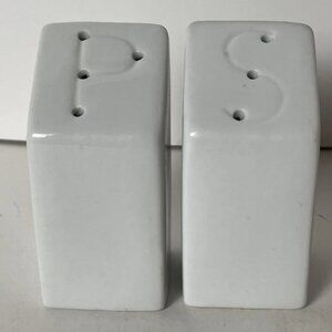 Vintage White Porcelain Block Salt Pepper Shakers Retro MCM 3”